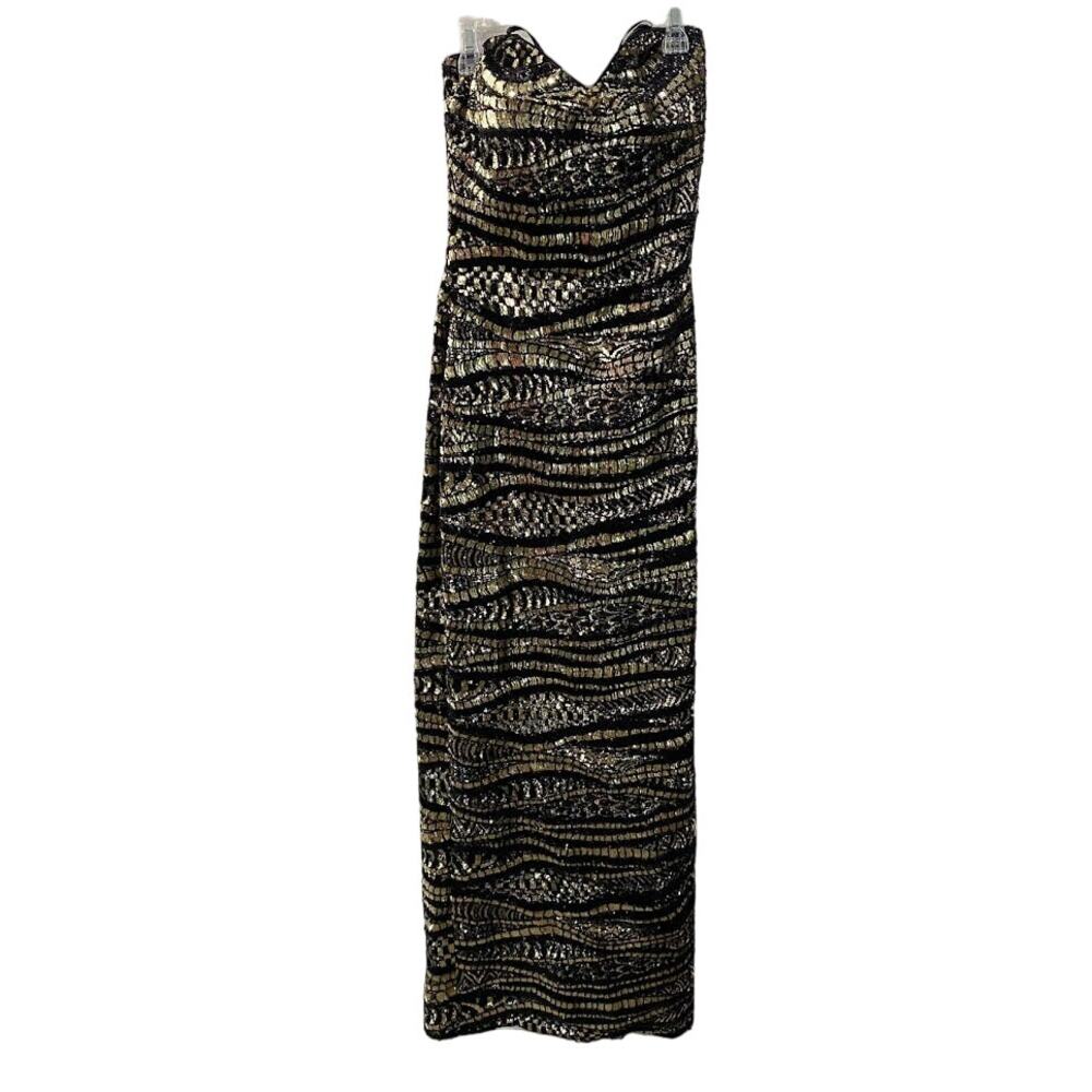 La Femme 21155 Strapless Gown‎ Gold Black Fitted Maxi Prom Dress Size 6
